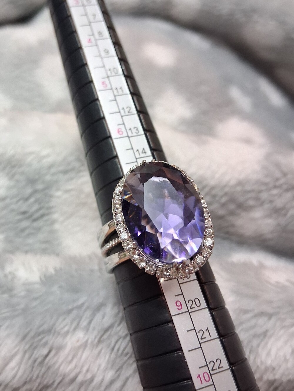 Elegant Adjustable Silver Ring with Large Purple Stone